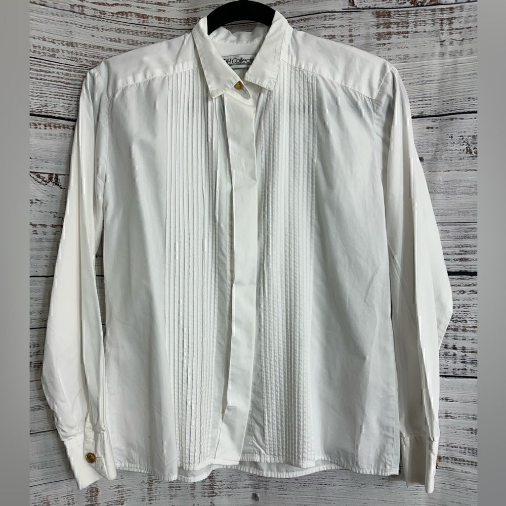 Vintage JH collectibles shirt womens Sz‎ 4 Pleated Gold crest Union Made white
